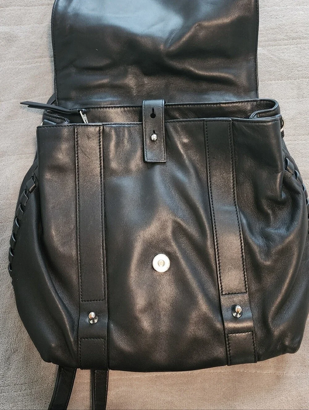 ALLSAINTS FIN BLACK LEATHER BACKPACK